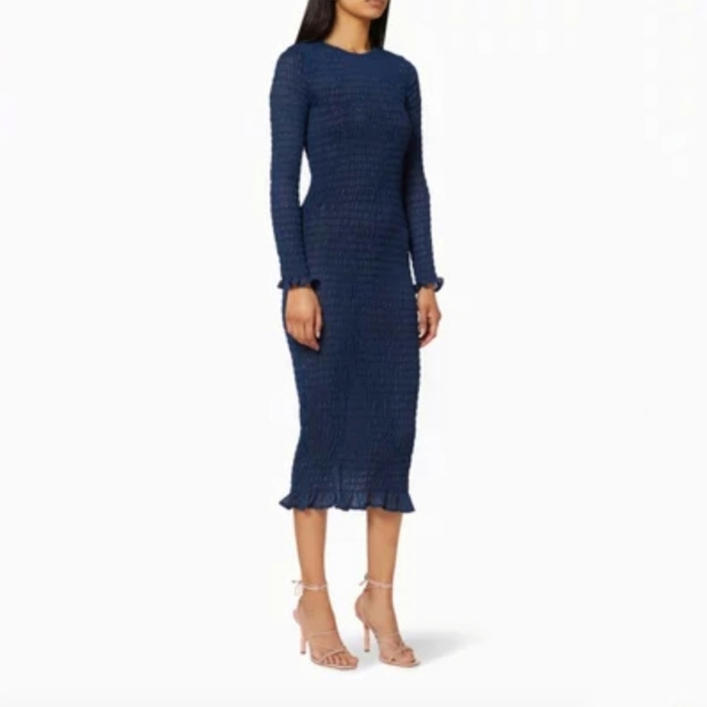 NWT Never Fully Dressed Navy Fleck Shirred Midi Dress Size 12